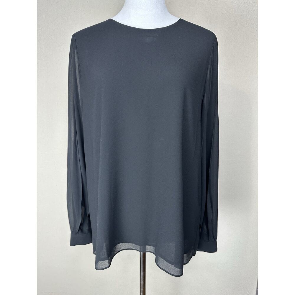 The Limited‎ Black Sheer Lined Long Sleeve Blouse M Classic Closet Staple